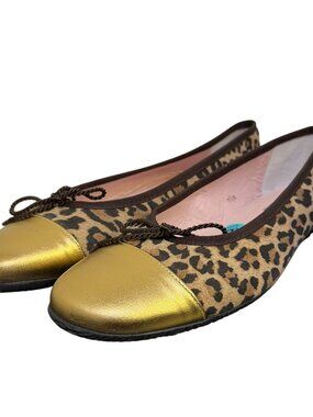 Paul Mayer Leopard Print Ballet Flats With Gold Toe Cap Size 7.5